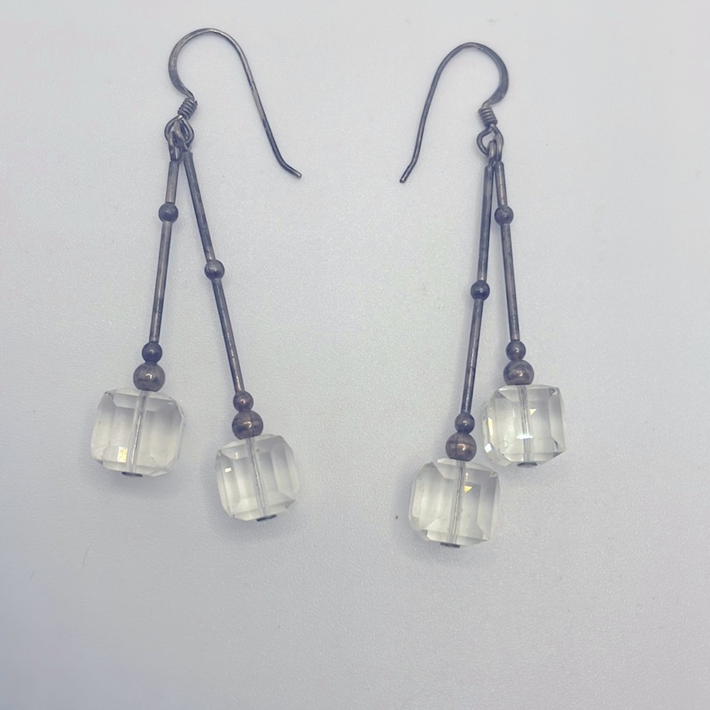Sterling silver & cut crystal pools of light dangle earrings